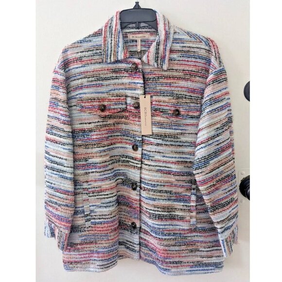 BCBGeneration Button Down Multi Knit Tweed Barn Jacket Coat women's size XXS 2XS - Picture 1 of 4